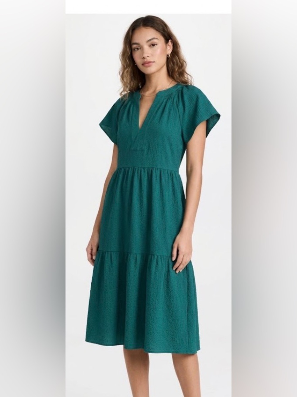 Calvin Klein Green Tiered Midi Dress (size 4)
